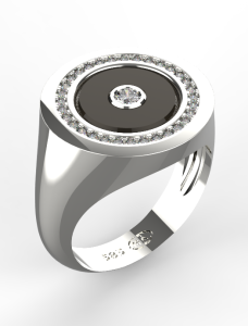 0006 Pánský prsten onyx + diamant 1.25 mm + 3mm bílý 20 mm